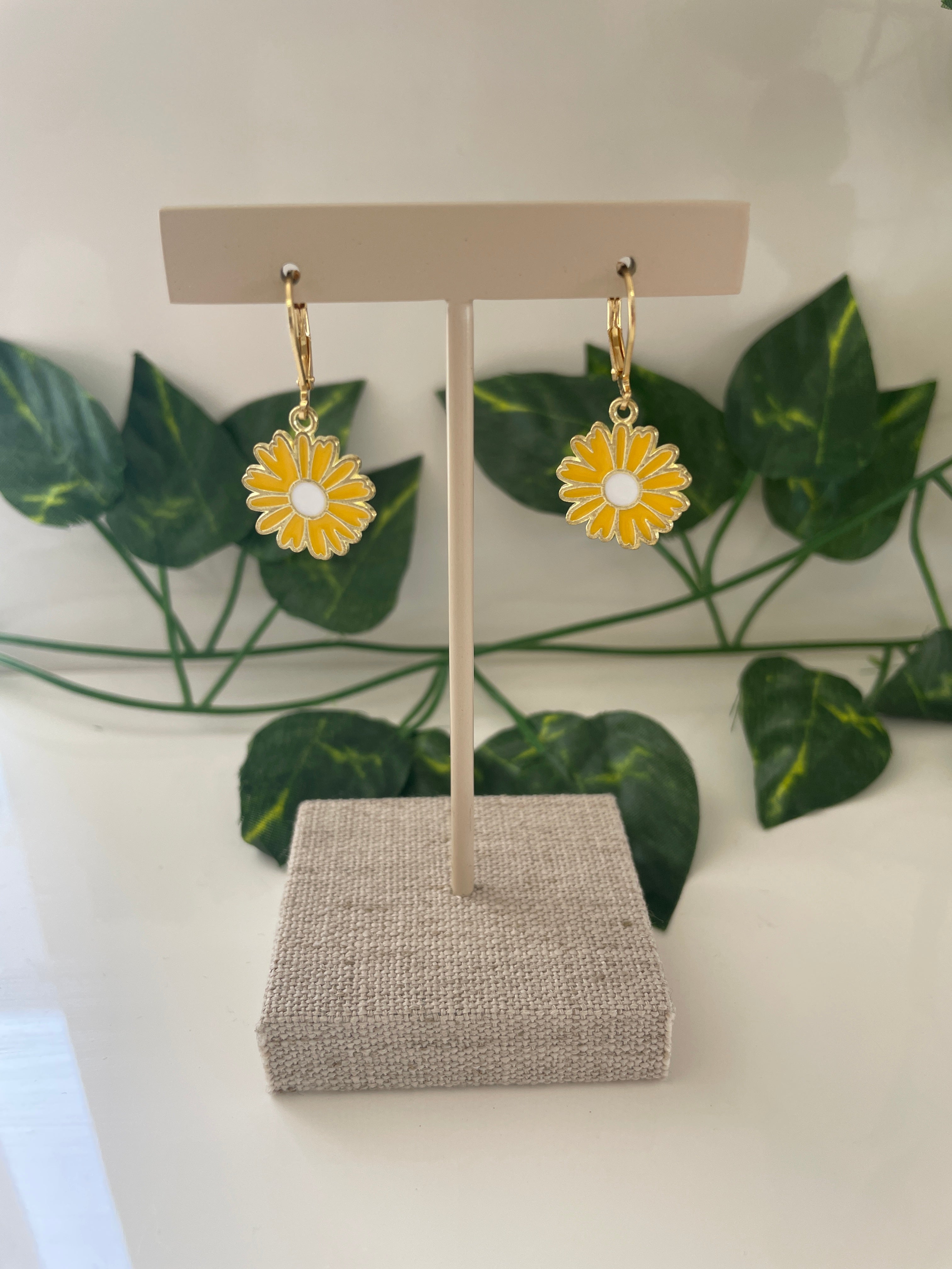 Gold Plated Medium Yellow Flower Earrings