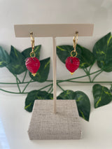 Gold Plated Large Glass Strawberry Earrings