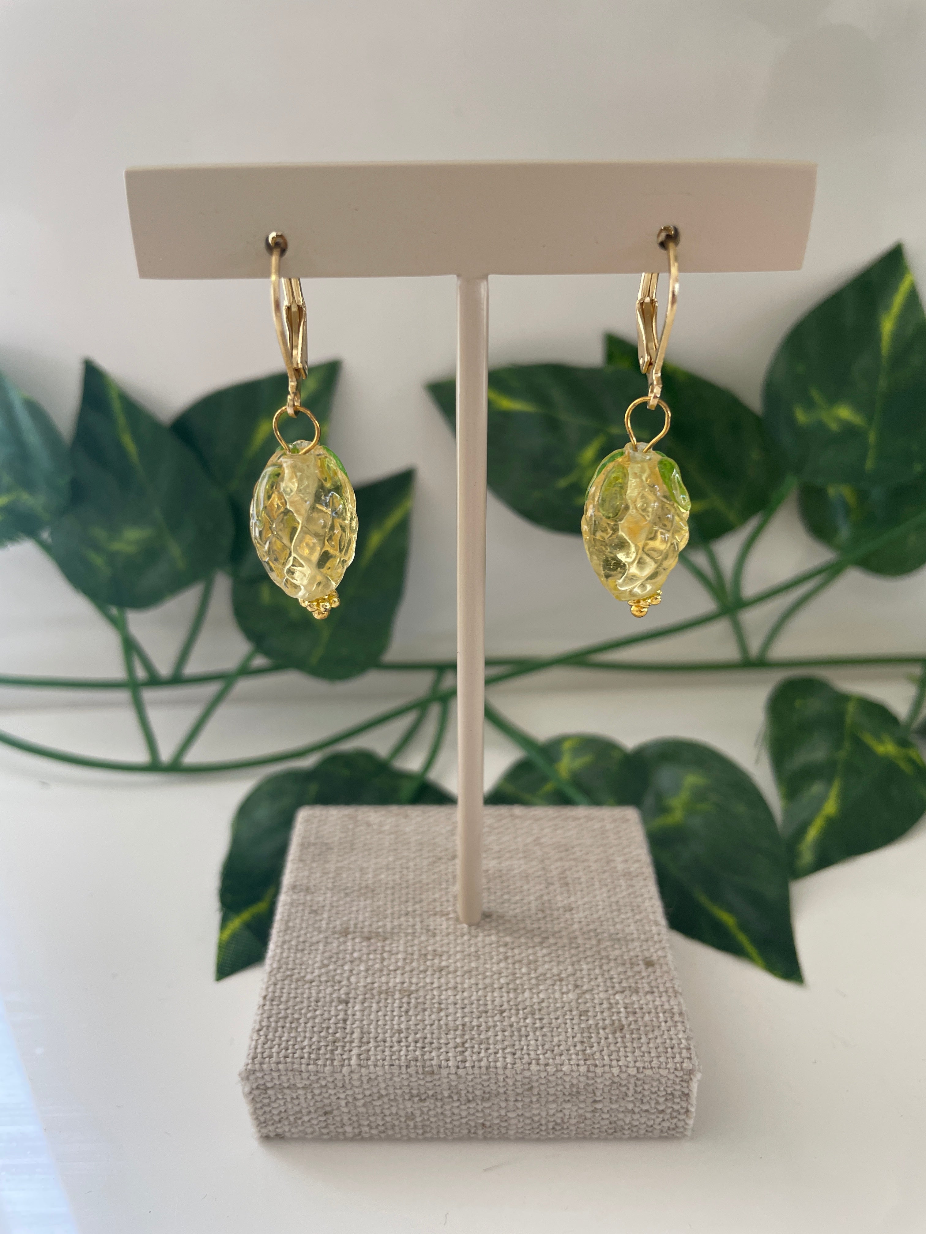 Gold Plated Glass Lemon Earrings