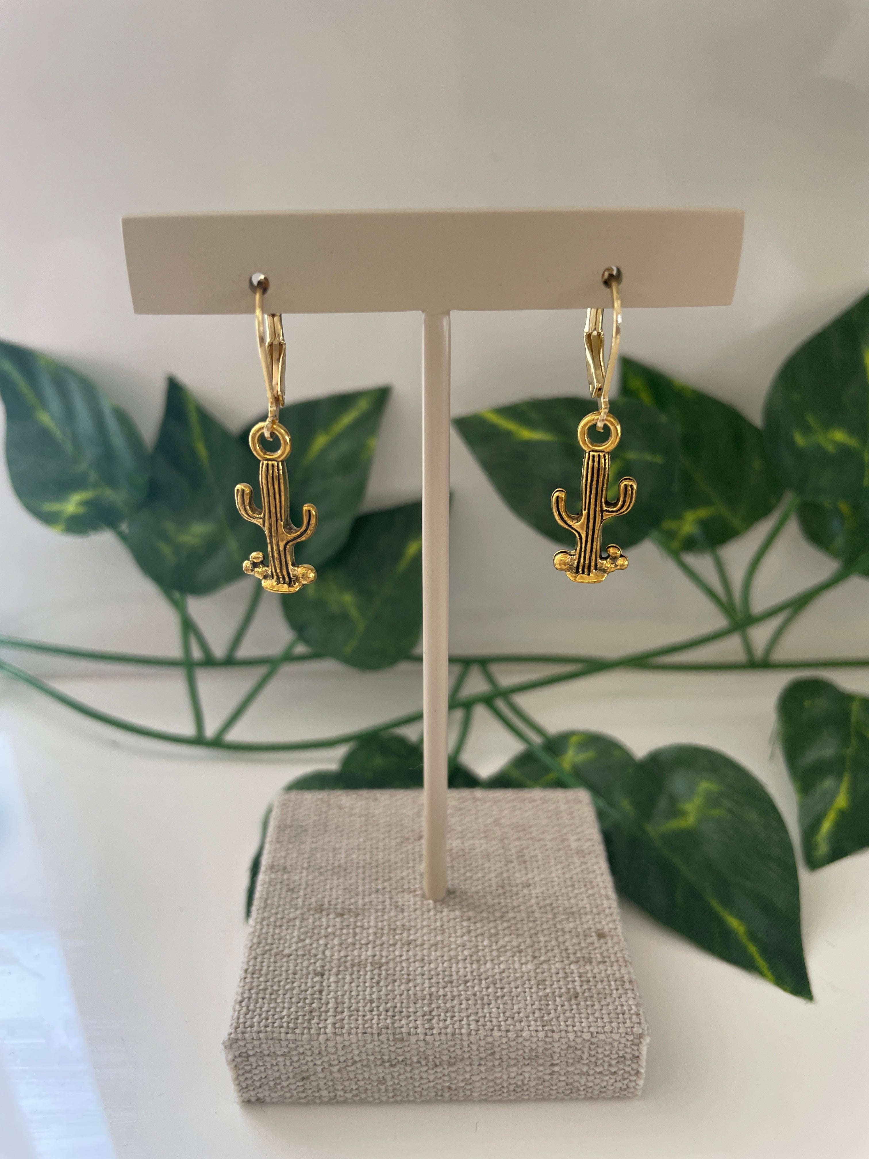 Gold Plated Small Thin Cactus Earrings