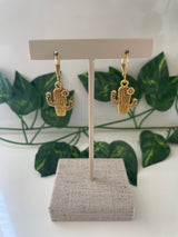 Gold Plated Cactus With Flower Earrings