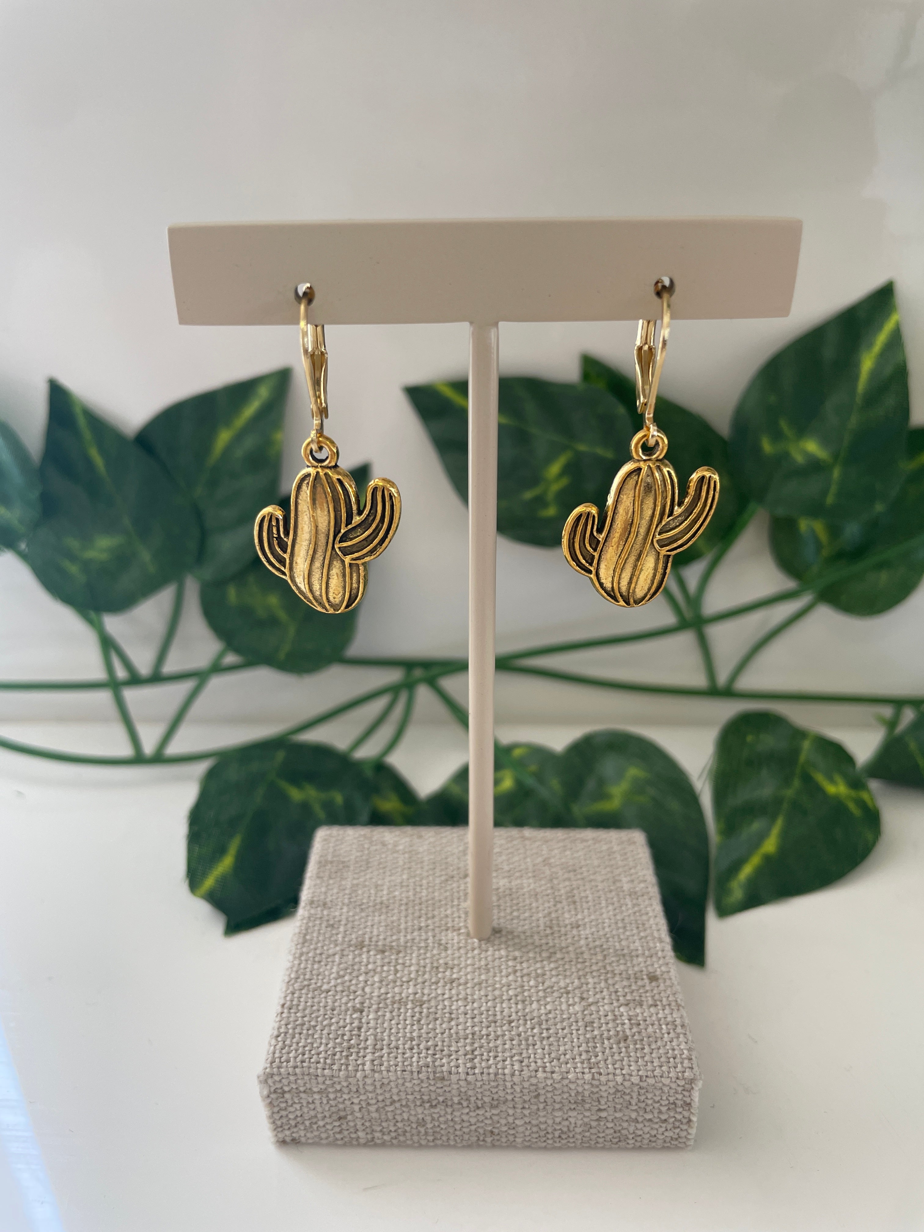 Gold Plated Medium Cactus Earrings