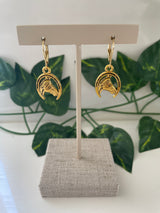 Gold Plated Horseshoe With Horse Earrings