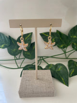 Gold Plated Starfish With White Enamel Earrings