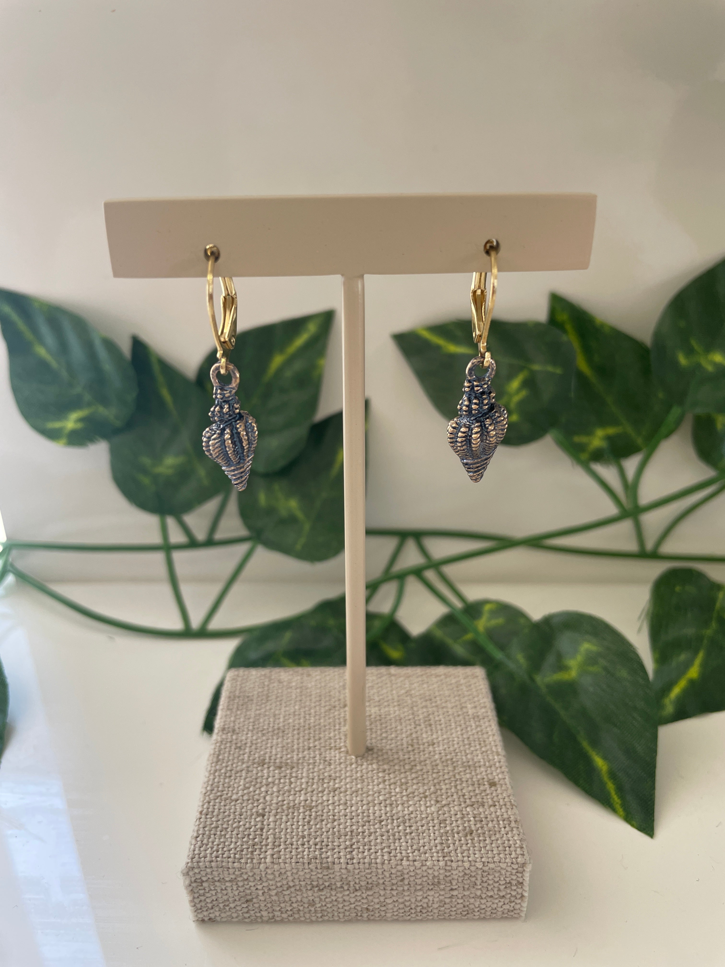 Gold Plated Navy Blue Shell Earrings